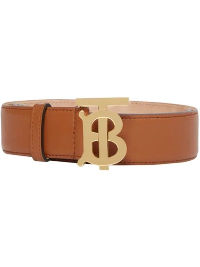 Burberry Leather Tb Monogram Belt In Brown