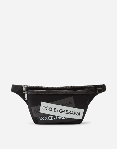 Dolce & Gabbana Nylon Belt Bag With Tape Logo Print In Black