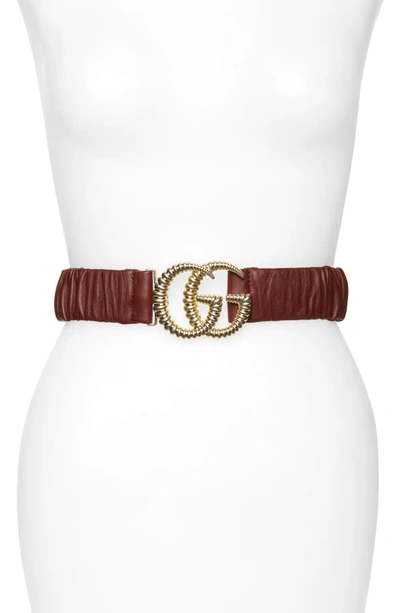 Gucci Double-g Buckle Stretch Leather Belt In Vint.bordeaux