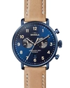 Shinola The Canfield Chronograph Sunray Dial Leather Strap Watch In Blue Pattern