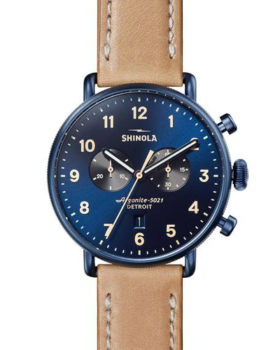 Shinola The Canfield Chronograph Sunray Dial Leather Strap Watch In Blue Pattern