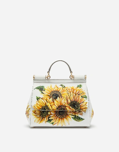 Dolce & Gabbana Medium Sicily Bag In Sunflower-print Dauphine Calfskin In Floral Print