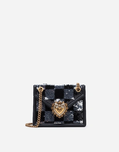 Dolce & Gabbana Medium Devotion Bag With Sequins In Black
