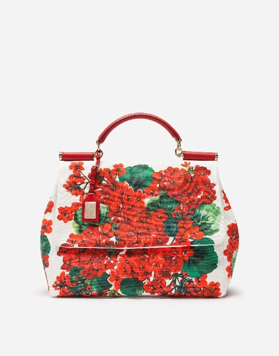 Dolce & Gabbana Large Sicily Soft Bag In Portofino-print Canvas In Floral Print