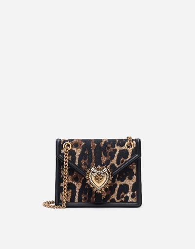 Dolce & Gabbana Medium Devotion Bag In Leopard-print Jacquard In Black