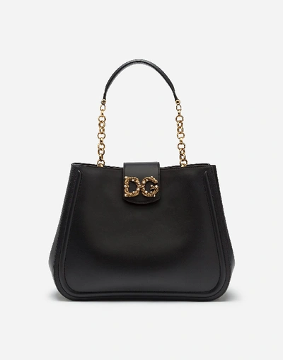 Dolce & Gabbana Dg Amore Leather Shoulder Bag In Black