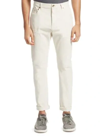 Brunello Cucinelli Skinny-fit Distressed Jeans In Off White