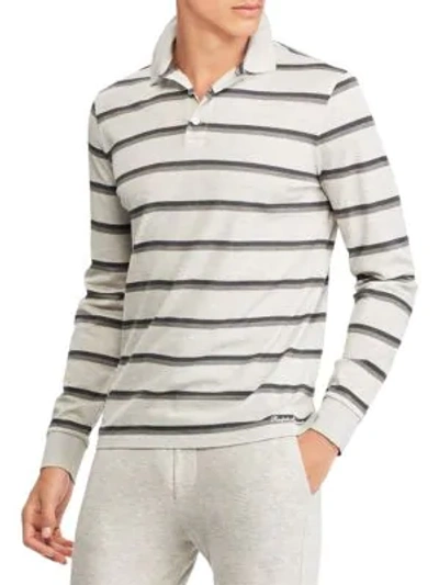 Ralph Lauren Striped Cotton Polo In Grey