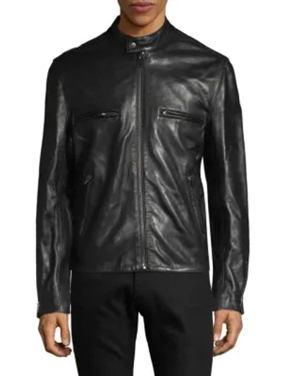 Hudson Stand-collar Leather Moto Jacket In Black