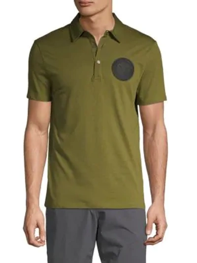 Versace Logo Patch Cotton Polo In Military