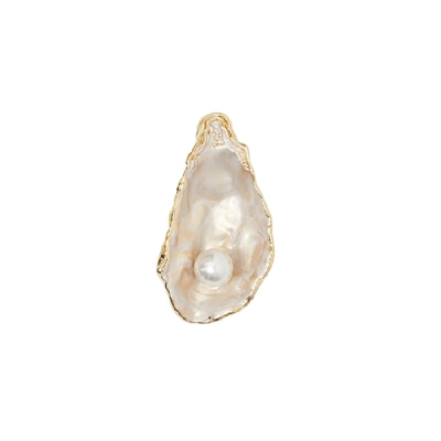Burberry Resin Pearl Detail Gold-plated Oyster Brooch