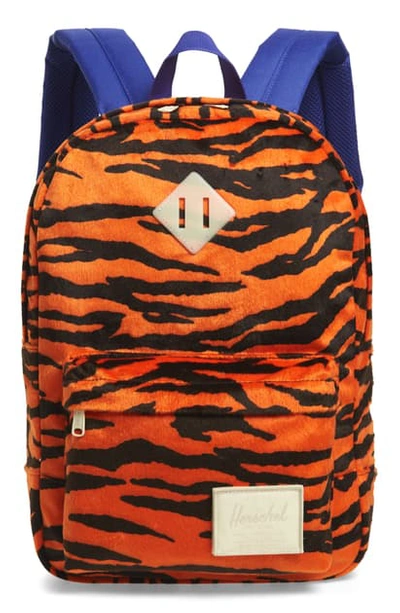 Herschel Supply Company Blue and Orange Tiger Print Backpack Herschel Supply Co Nova Mini fuzzy tiger stripe backpack  main image 4