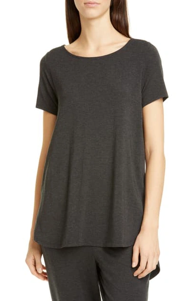 Eileen Fisher Petite Short-sleeve High-low Lyocell Top In Charcoal