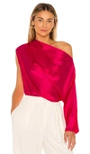 Michelle Mason One Sleeve Draped Top In Peony