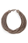 BRUNELLO CUCINELLI MONILI & LEATHER MULTISTRAND CHOKER NECKLACE,MCOW9G313-192