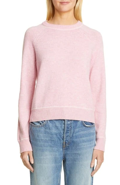 Ganni Crewneck Wool Blend Sweater In Candy Pink