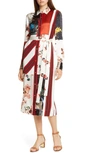 TORY BURCH PRINTED PATCHWORK LONG SLEEVE SILK BLEND SHIRTDRESS,60131