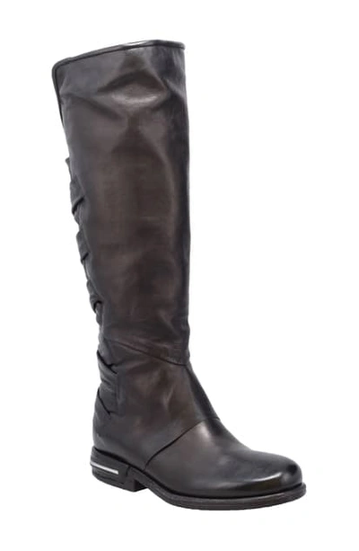 As98 Teagan Woven Knee High Boot In Black Leather