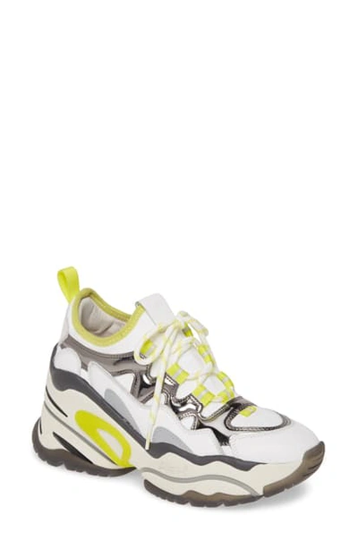 Ash Bird Wedge Sneaker In White/ Metal/ Lime