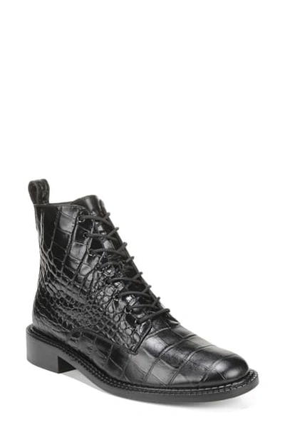 Vince Cabria Crocodile-embossed Leather Combat Boots In Black Croc Embossed Leather