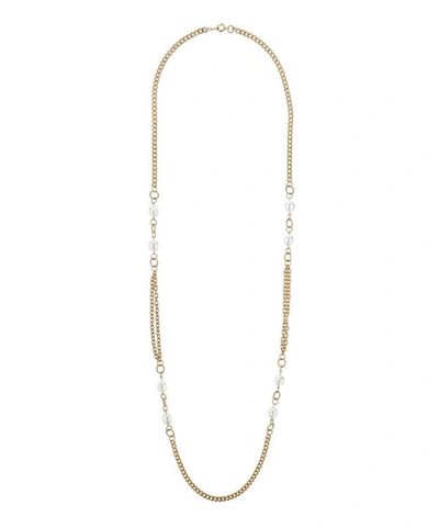 Designer Vintage 1980s Gilt Faux Pearl Necklace In Gold
