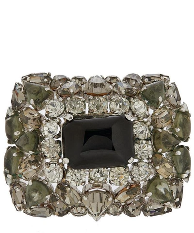 Designer Vintage 1960s Christian Dior White Metal Faux Gemstone Brooch In Silver