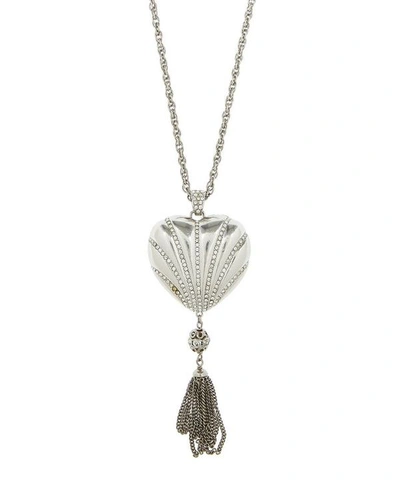 Designer Vintage Turn Of The Century Azzaro White Metal Faux Diamond Heart Locket Necklace In Silver