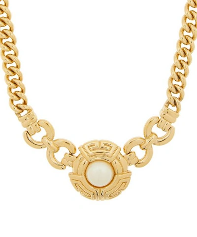 Designer Vintage 1980s Givenchy Gilt Faux Pearl Necklace In Gold