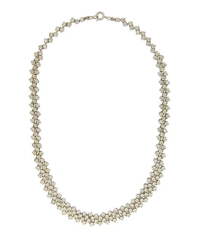 Designer Vintage 1950s White Metal Faux Diamond Necklace In Silver