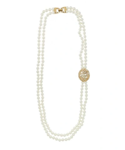 Designer Vintage 1980s Gilt Faux Pearl And Diamond Necklace In Gold