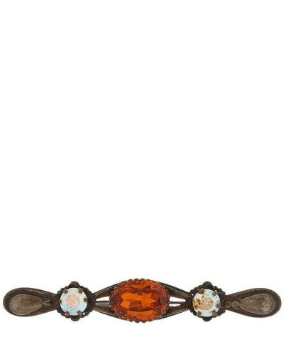 Designer Vintage 1960s Dark Gilt Faux Imperial Topaz And Iridescent Tourmaline Brooch In Gold