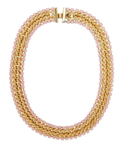 Designer Vintage 1950s Gilt Faux Pink Jade Necklace In Gold