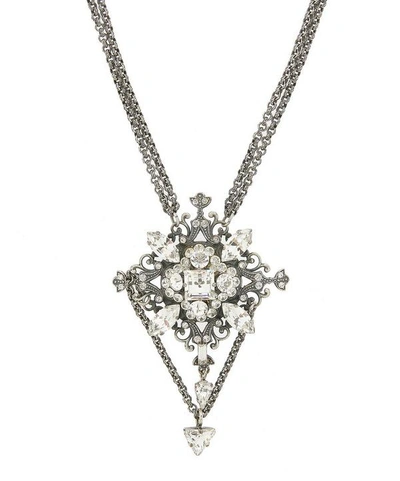 Designer Vintage Turn Of The Century Claire Garnett White Metal Faux Diamond Pendant Necklace In Silver