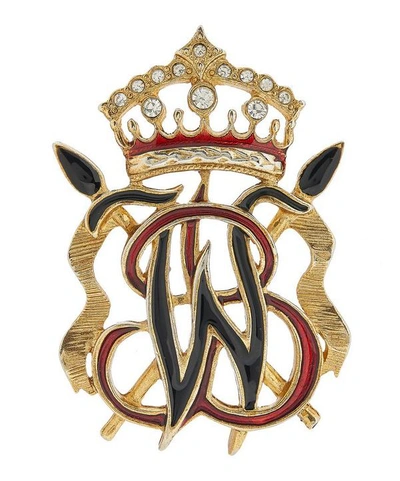 Designer Vintage 1990s Butler & Wilson Gilt Faux Diamond And Enamel Brooch In Gold