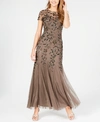 ADRIANNA PAPELL PETITE FLORAL-BEADED GOWN