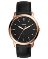 Fossil Men's The Minimalist Black Leather Strap Watch 44mm In Black/black