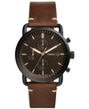 Fossil Men's Chronograph Commuter Brown Leather Strap Watch 42mm In Brown/black