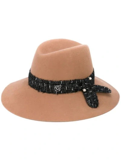 Maison Michel Kate Wool And Pearl Fedora Hat In Brown