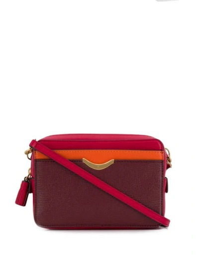 Anya Hindmarch Scoop Double Zip Wallet On Strap In Burgundy Grained Leather In Red