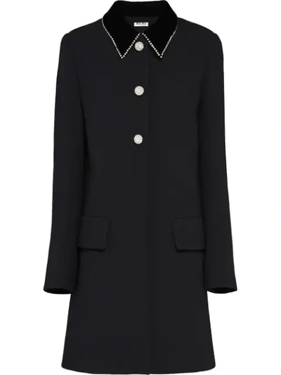 Miu Miu Embellished Wool-crêpe Coat In F0002 Black