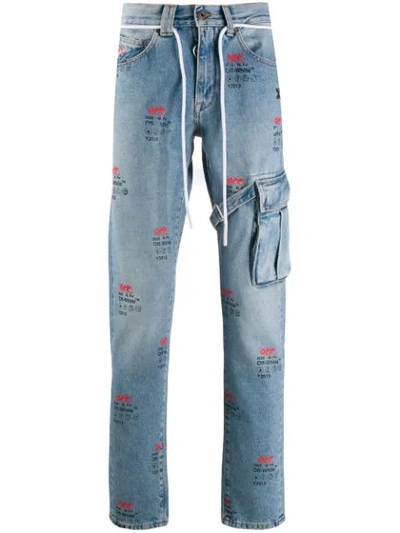Off-white Indus Logo Printed Slim-fit Jeans In Blue