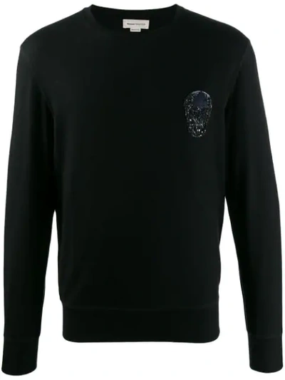 Alexander Mcqueen Sequin Skull Logo Sweatshirt In Black