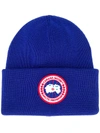 Canada Goose Logo Patch Beanie Hat - Blue