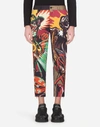 DOLCE & GABBANA STRETCH COTTON CARGO trousers WITH SUPERHERO KING PRINT