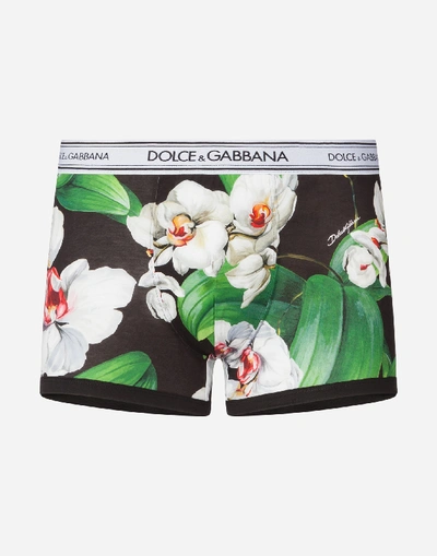 Dolce & Gabbana Cotton Jersey Boxers With Orchid Print In Floral Print