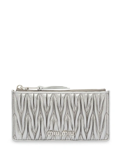 Miu Miu Metallic Matelassé Pouch In Grey