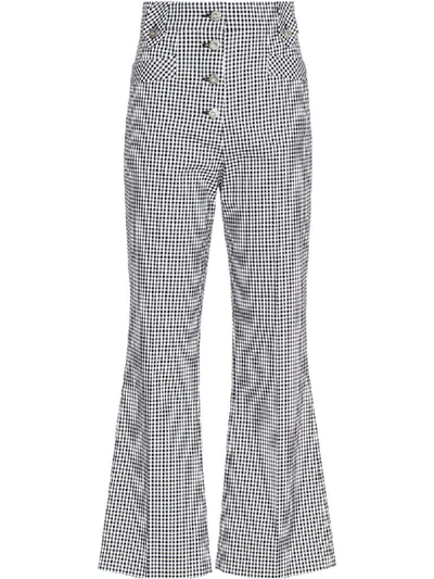 Miu Miu Gingham Check Flared Trousers In White