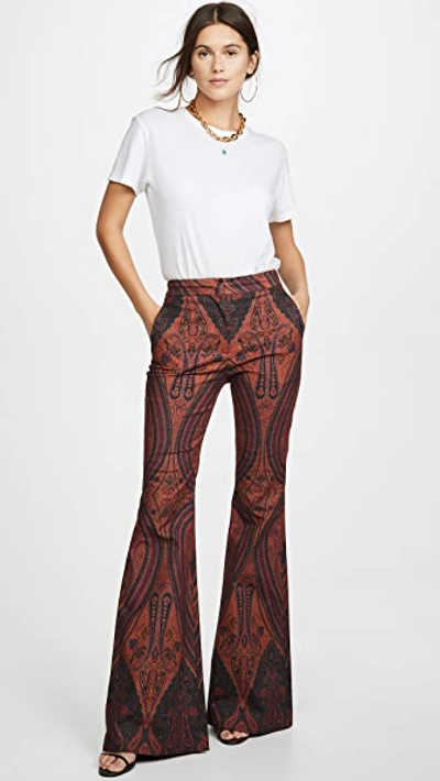Adam Lippes Printed High Waisted Flare Pants In Brick