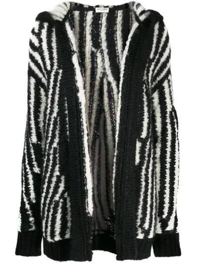 Saint Laurent Zebra Hooded Knitted Jacket - 黑色 In Black