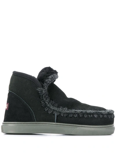MOU CROCHET STITCH-TRIM SNEAKER BOOTS